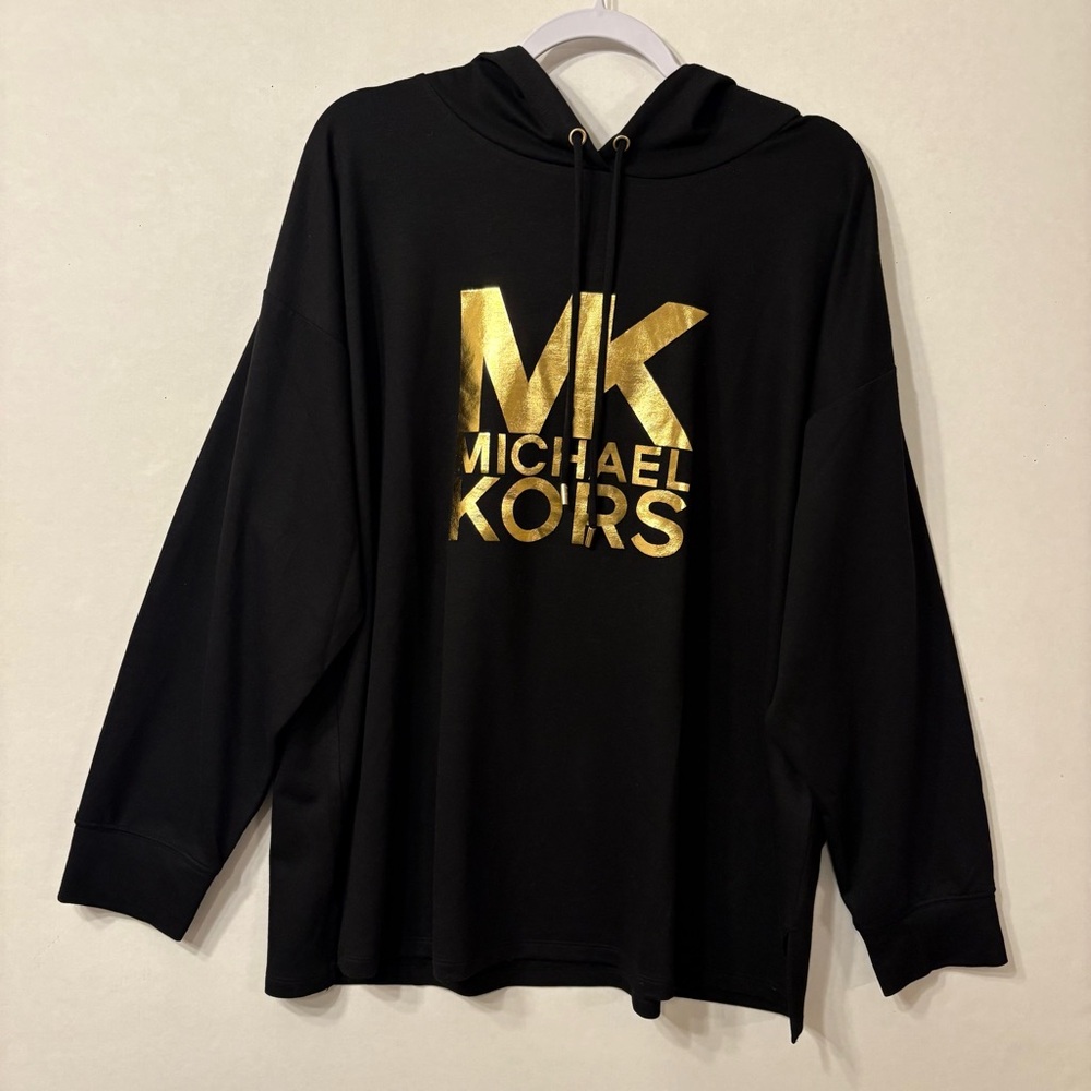 Michael Kors hoodie Sweatshirt with a gold logo Long Sleeve Womens Black Sz 2X